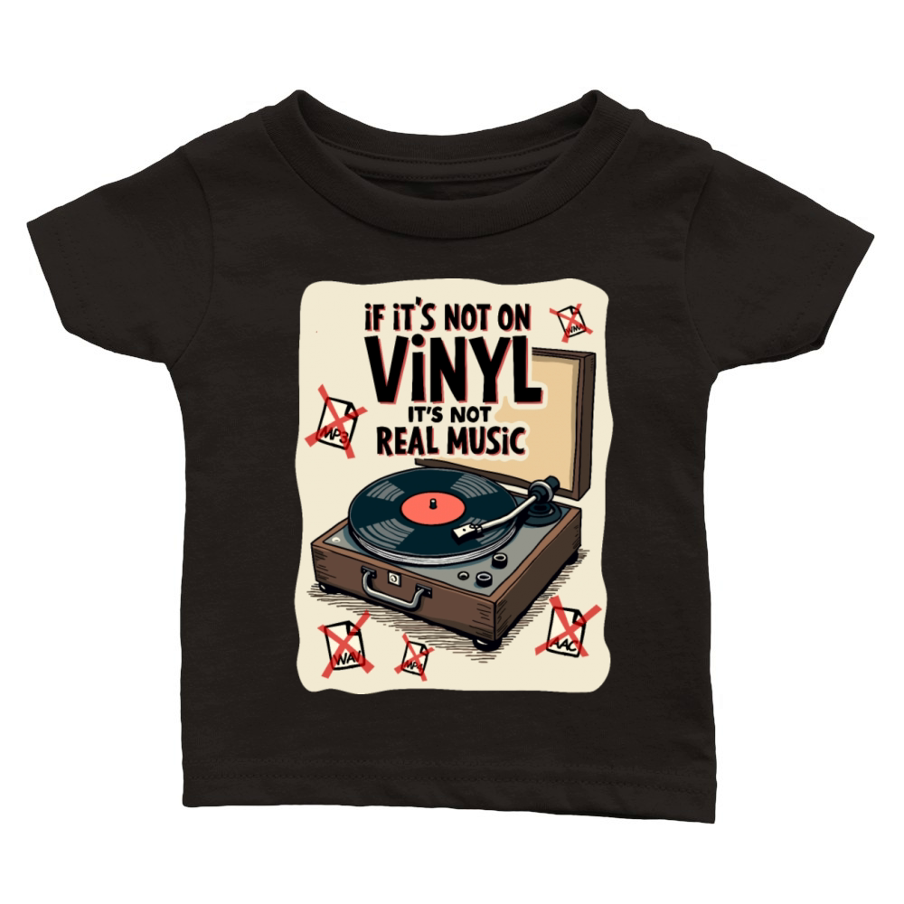 Retro Vinyl Record Player Design - Real Music for Classic Baby Crewneck T-shirt