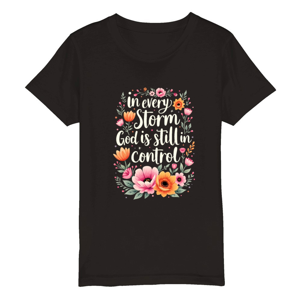 In Every Storm God Is In Control - Christian Quote Organic Kids Crewneck T-shirt