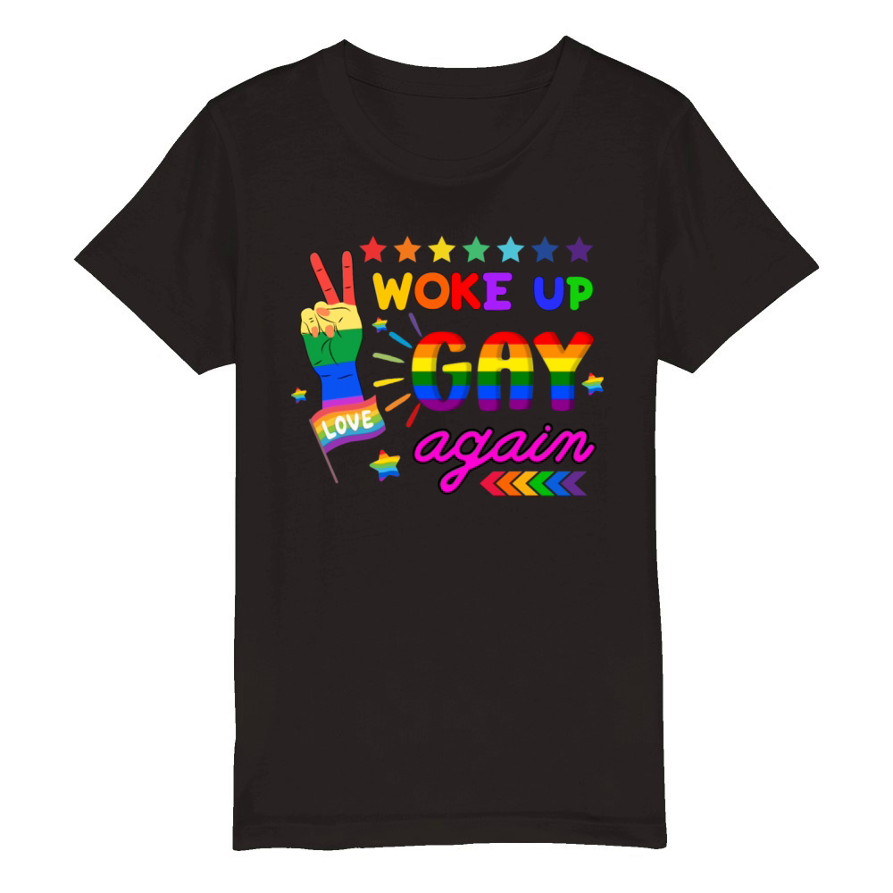 Woke Up Gay Again Organic Kids Crewneck T-shirt