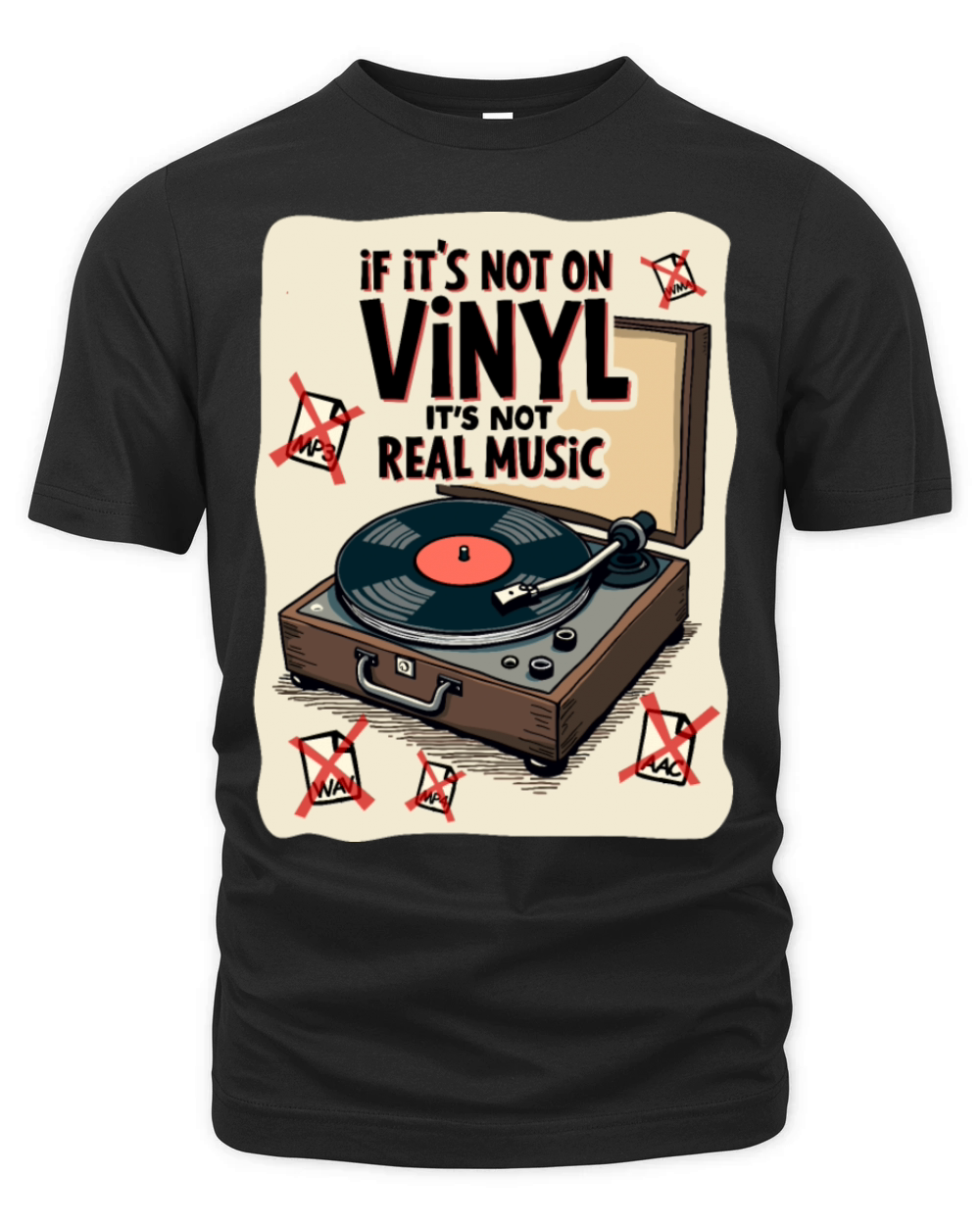 Retro Vinyl Record Player Design - Real Music for Organic Unisex T-shirt