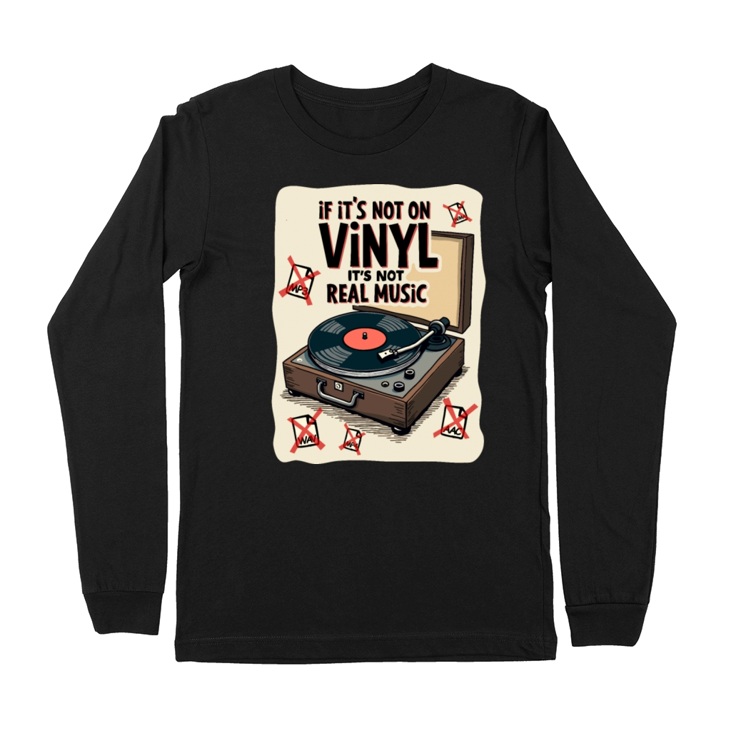 Retro Vinyl Record Player Design - Real Music for Premium Long Sleeve