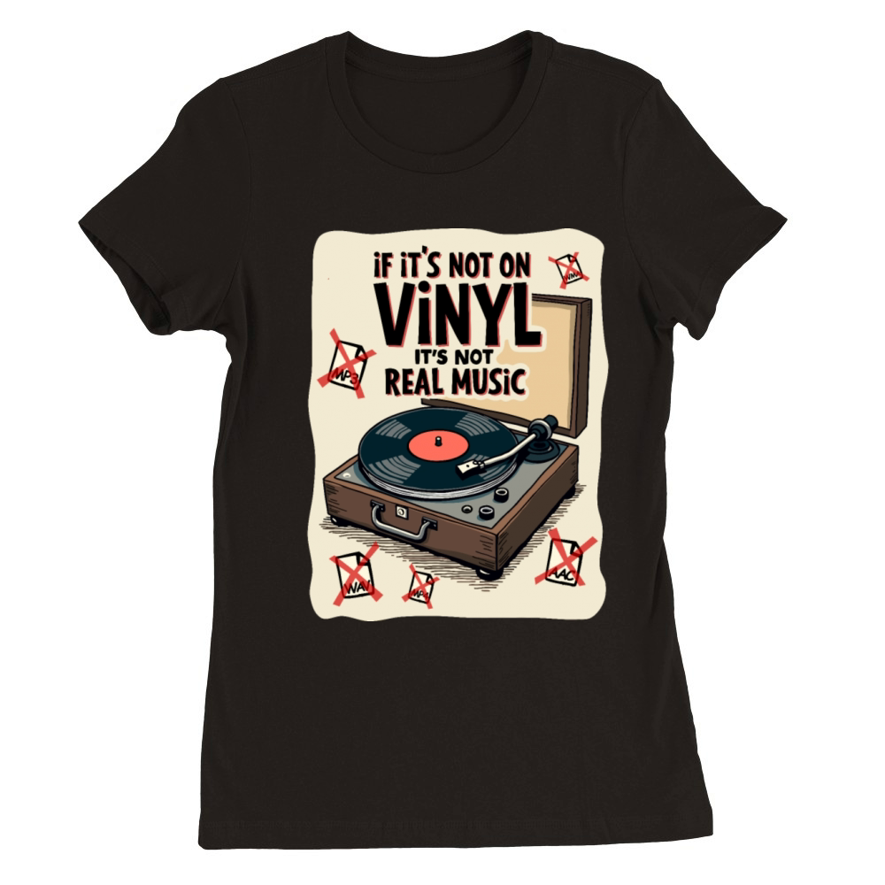 Retro Vinyl Record Player Design - Real Music for Premium Womens Crewneck T-shirt