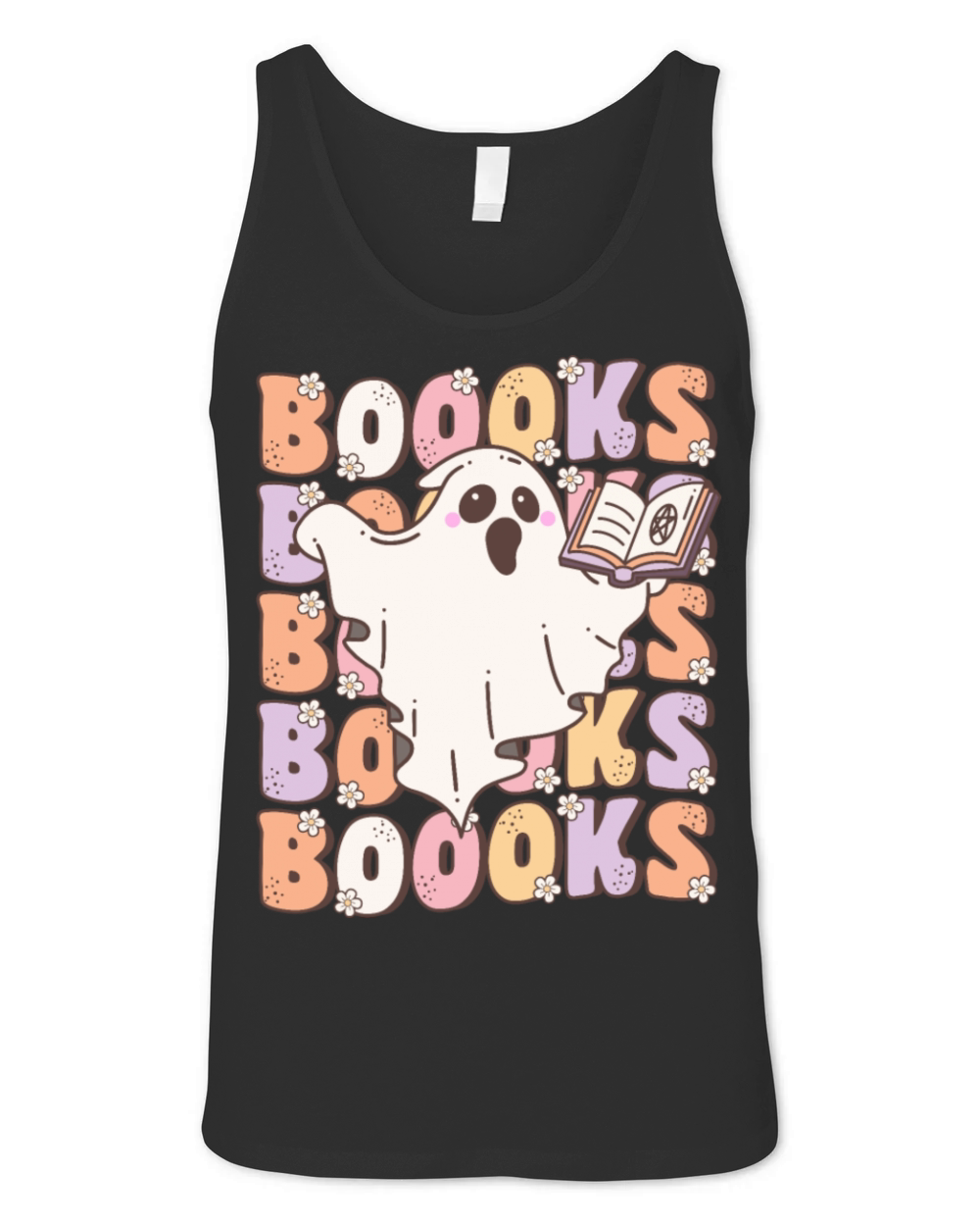 Groovy Halloween Ghost Reading Books Unisex Jersey Tank