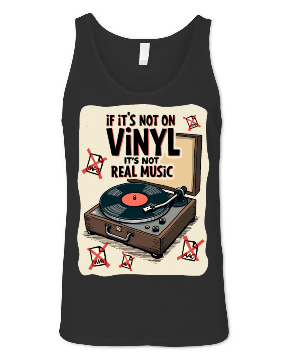Retro Vinyl Record Player Design - Real Music for Unisex Jersey Tank