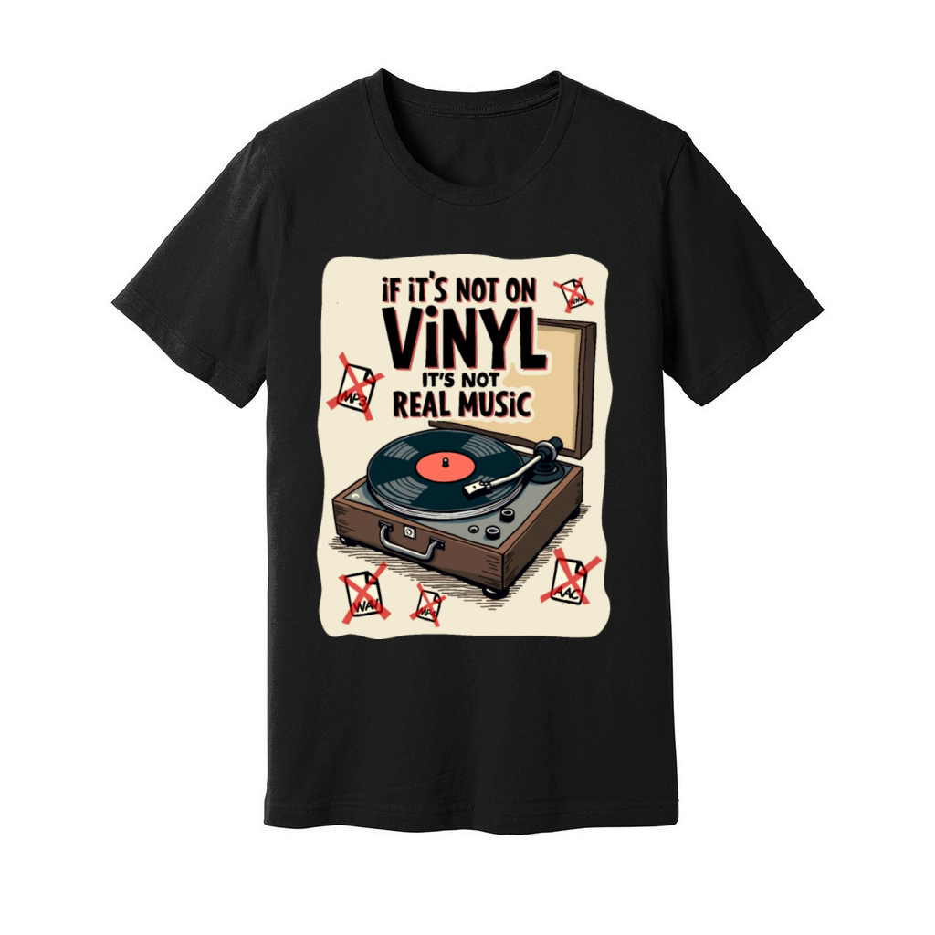 Retro Vinyl Record Player Design - Real Music for Unisex Jersey Tee