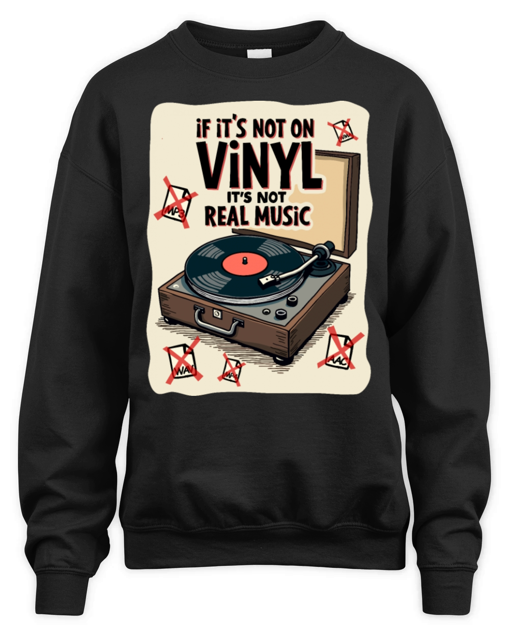 Retro Vinyl Record Player Design - Real Music for Unisex Premium Crewneck Sweatshirt