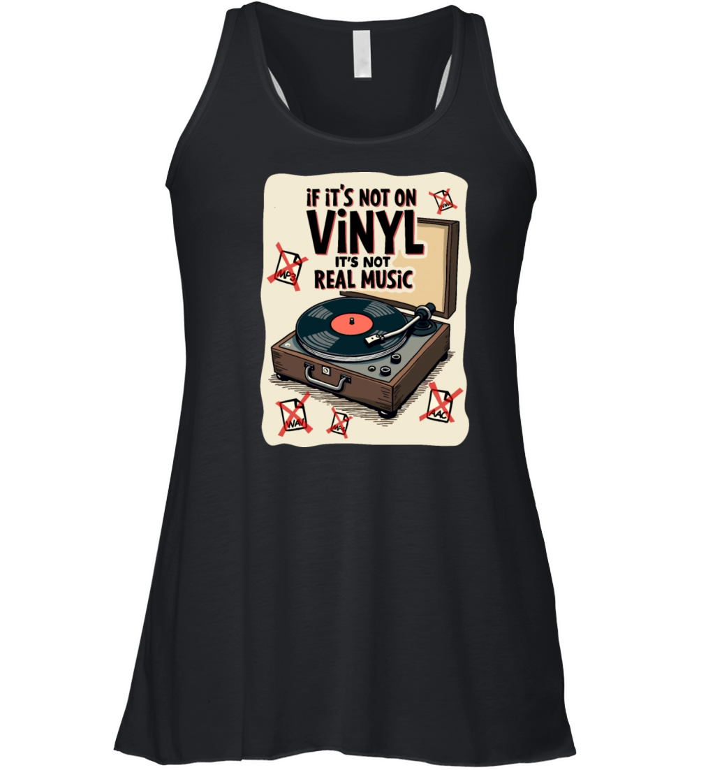 Retro Vinyl Record Player Design - Real Music for Women's Flowy Tank Top