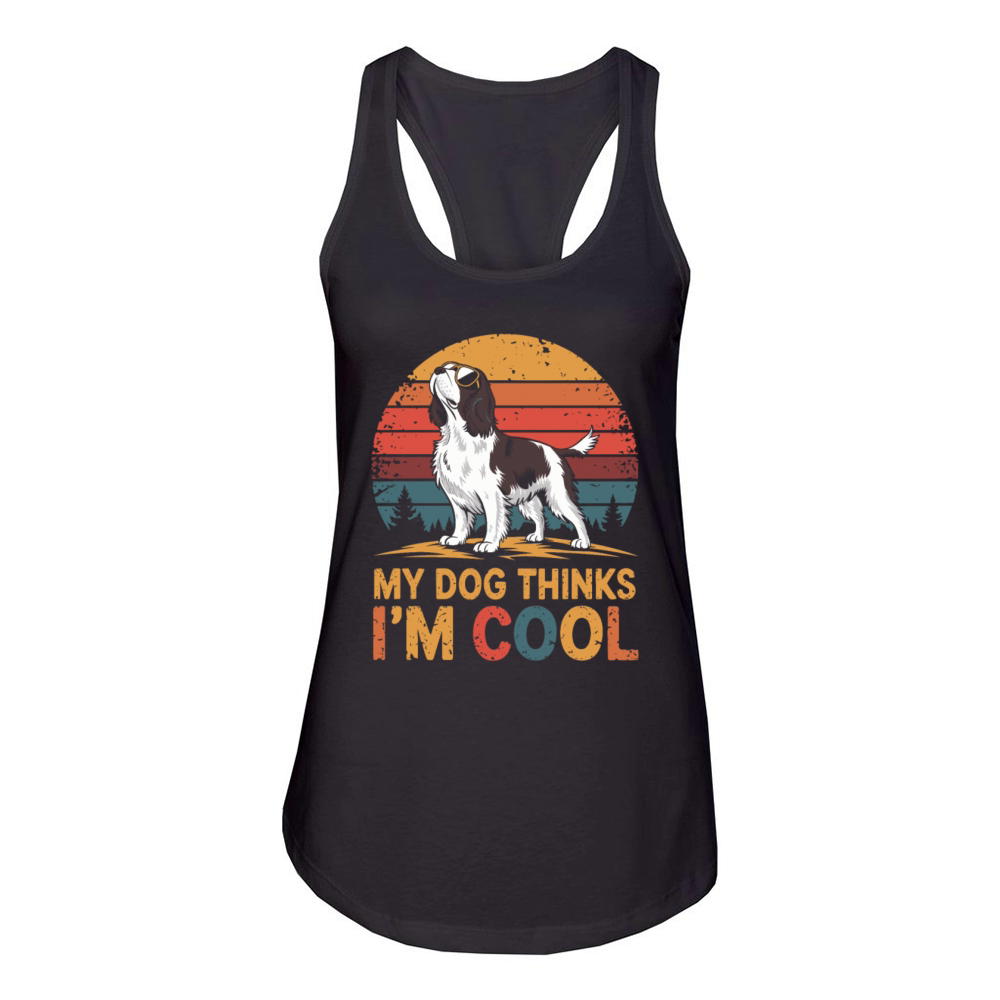 English Springer Spaniel My Dog Thinks Im Cool Women's Racerback Tank