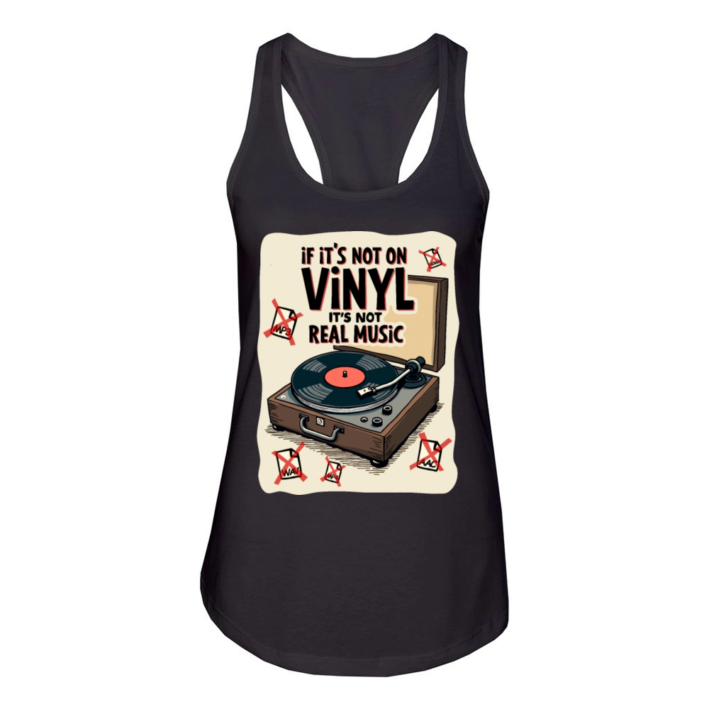 Retro Vinyl Record Player Design - Real Music for Women's Racerback Tank