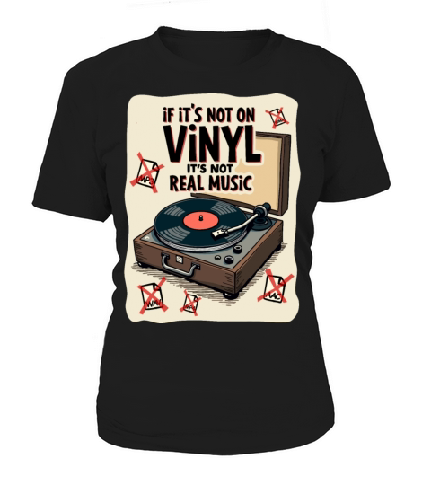 Retro Vinyl Record Player Design - Real Music for Women's T-Shirt