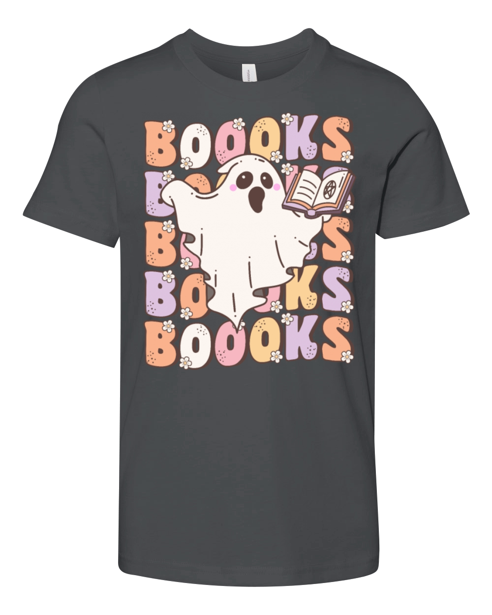 Groovy Halloween Ghost Reading Books Youth Unisex Jersey Tee