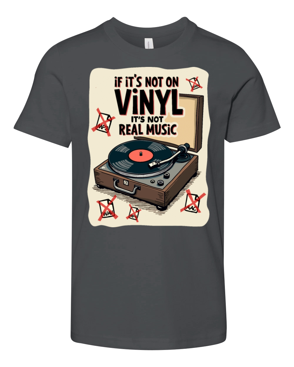Retro Vinyl Record Player Design - Real Music for Youth Unisex Jersey Tee