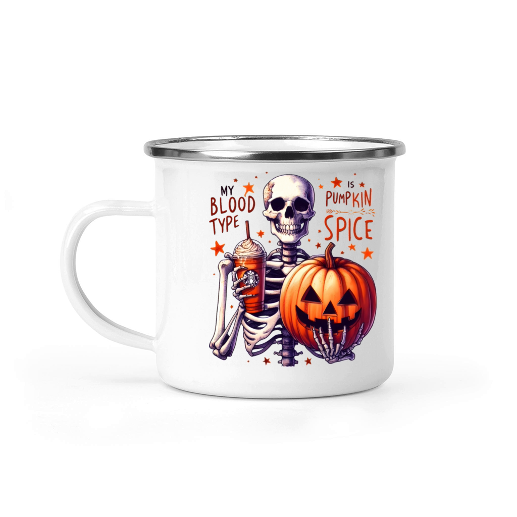 My Blood Type is Pumpkin Spice Funny skeleton Camping Mug