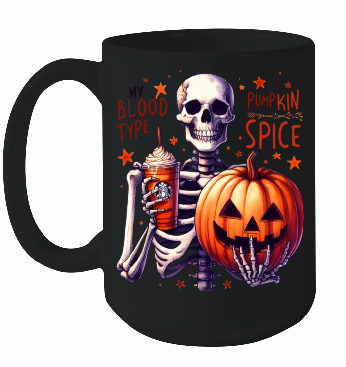 My Blood Type is Pumpkin Spice Funny skeleton Ceramic Mug