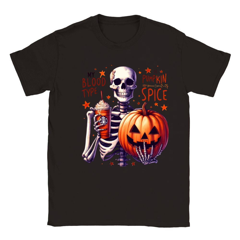 My Blood Type is Pumpkin Spice Funny skeleton Classic Kids Crewneck T-shirt