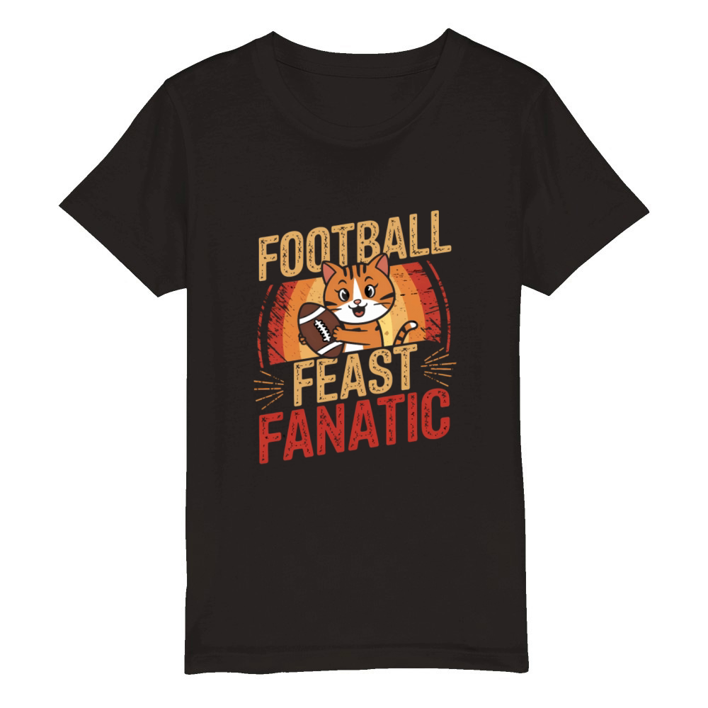 Football Feast Fun with Cat Sports Lover Organic Kids Crewneck T-shirt