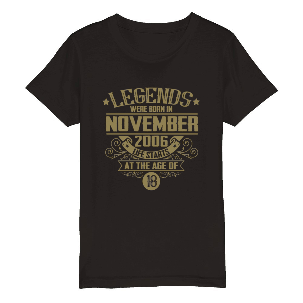 Legends Born November 2006 18 Birthday Vintage Organic Kids Crewneck T-shirt
