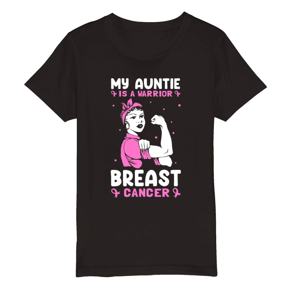 My Auntie Is A Warrior Breast Cancer Breast Cancer Organic Kids Crewneck T-shirt
