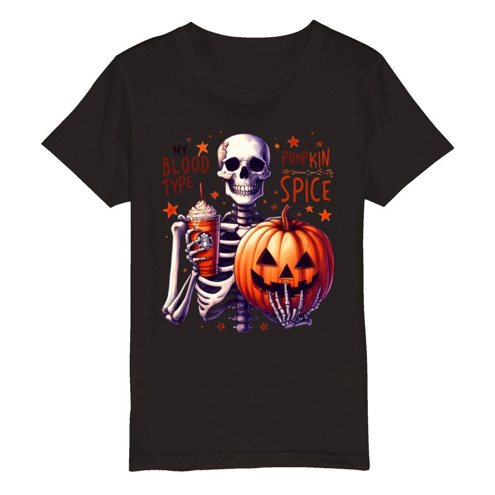 My Blood Type is Pumpkin Spice Funny skeleton Organic Kids Crewneck T-shirt