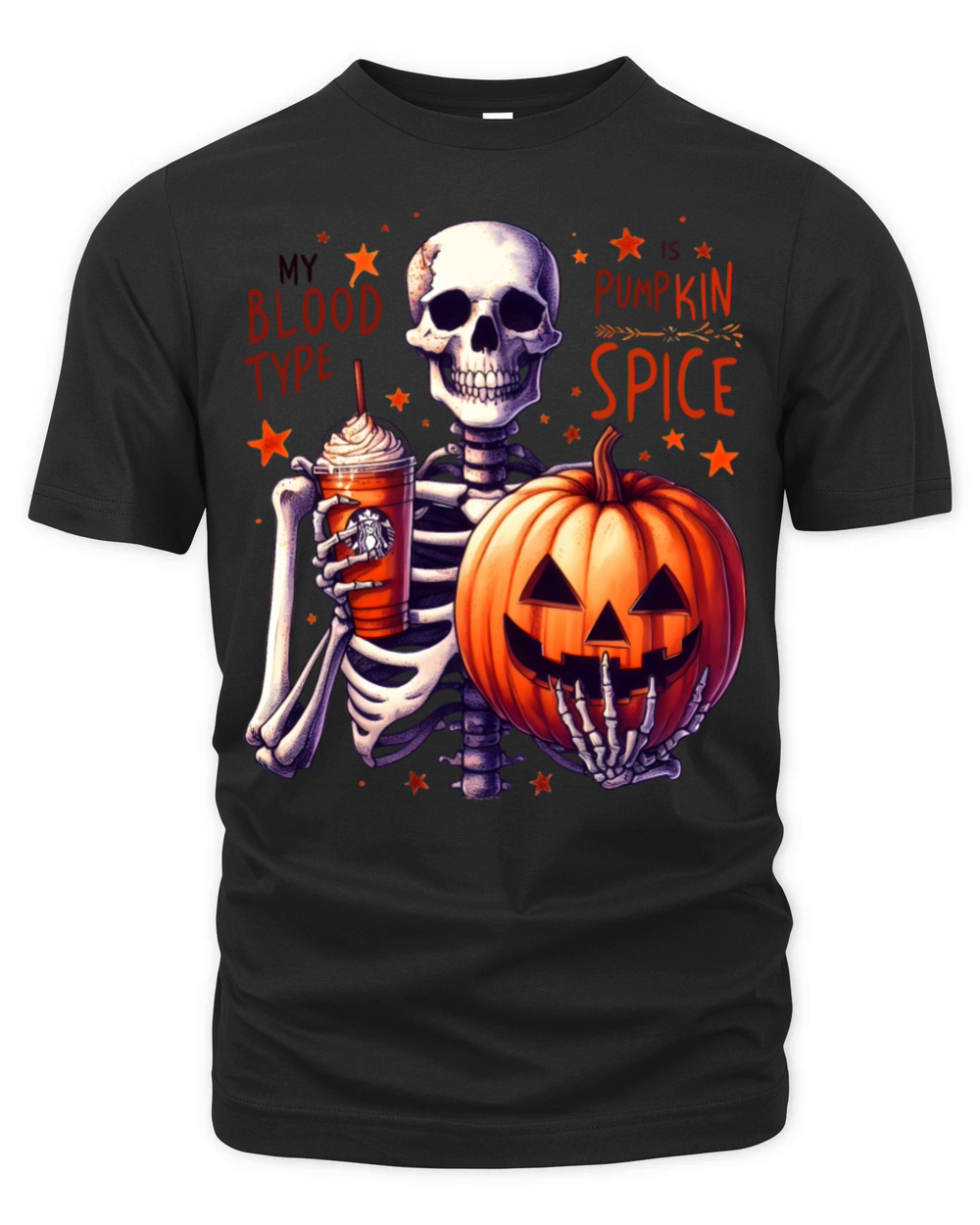 My Blood Type is Pumpkin Spice Funny skeleton Organic Unisex T-shirt