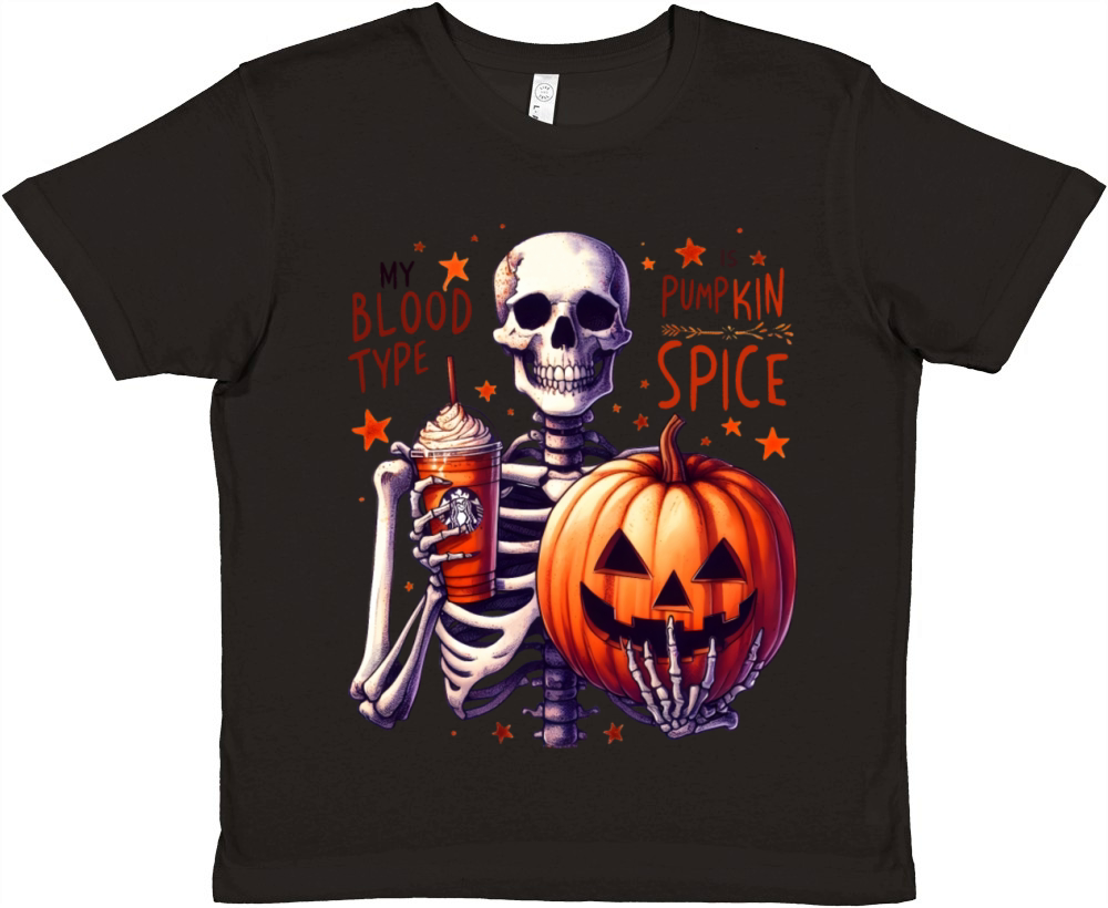 My Blood Type is Pumpkin Spice Funny skeleton Premium Kids Crewneck T-shirt