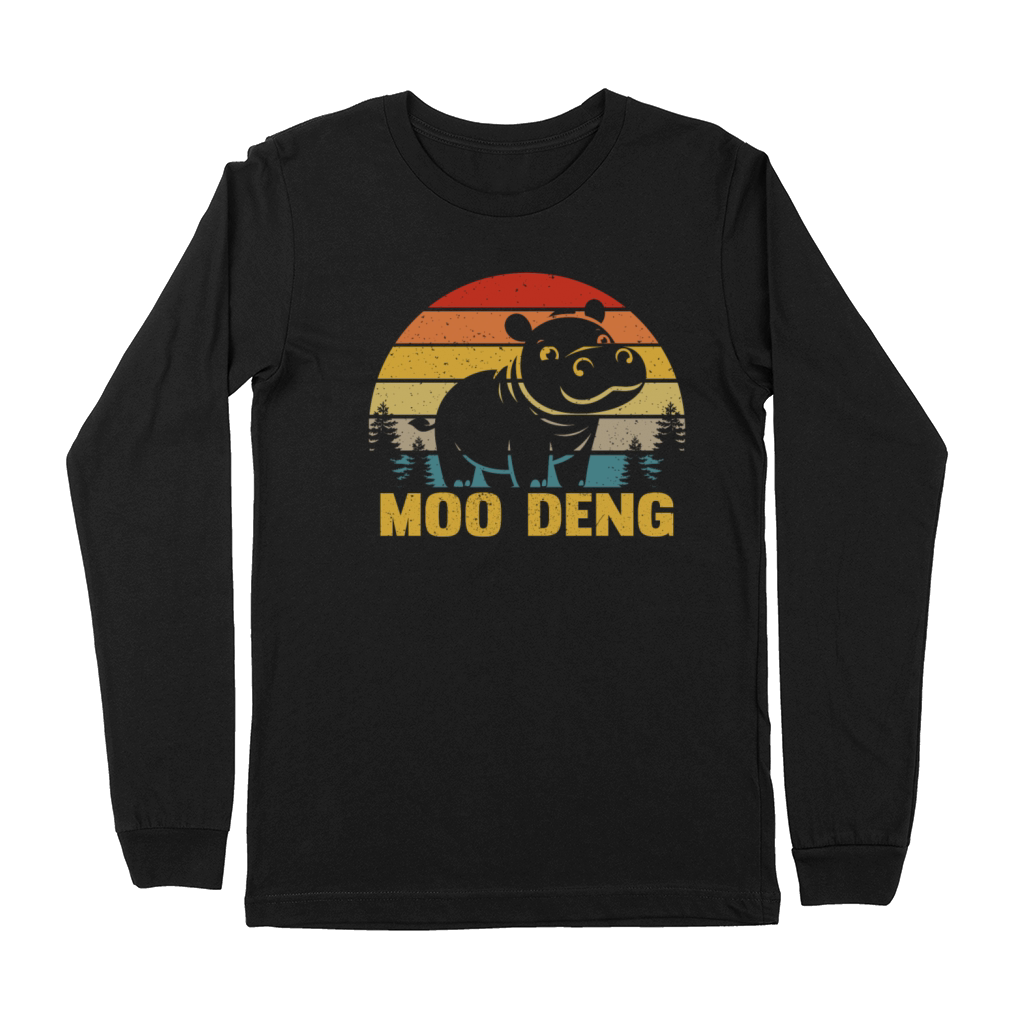 Moo Deng Retro Cute Pygmy Baby Hippo Vintage Premium Long Sleeve