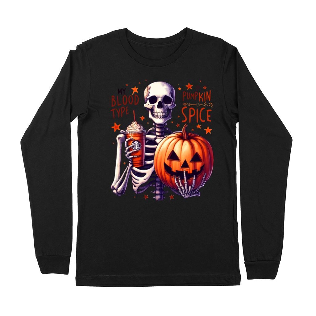 My Blood Type is Pumpkin Spice Funny skeleton Premium Long Sleeve