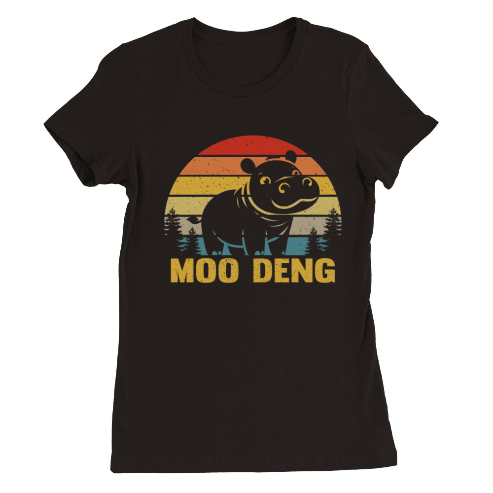 Moo Deng Retro Cute Pygmy Baby Hippo Vintage Premium Womens Crewneck T-shirt