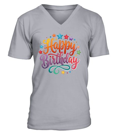 Bright inscription happy birthday V-Neck T-shirt
