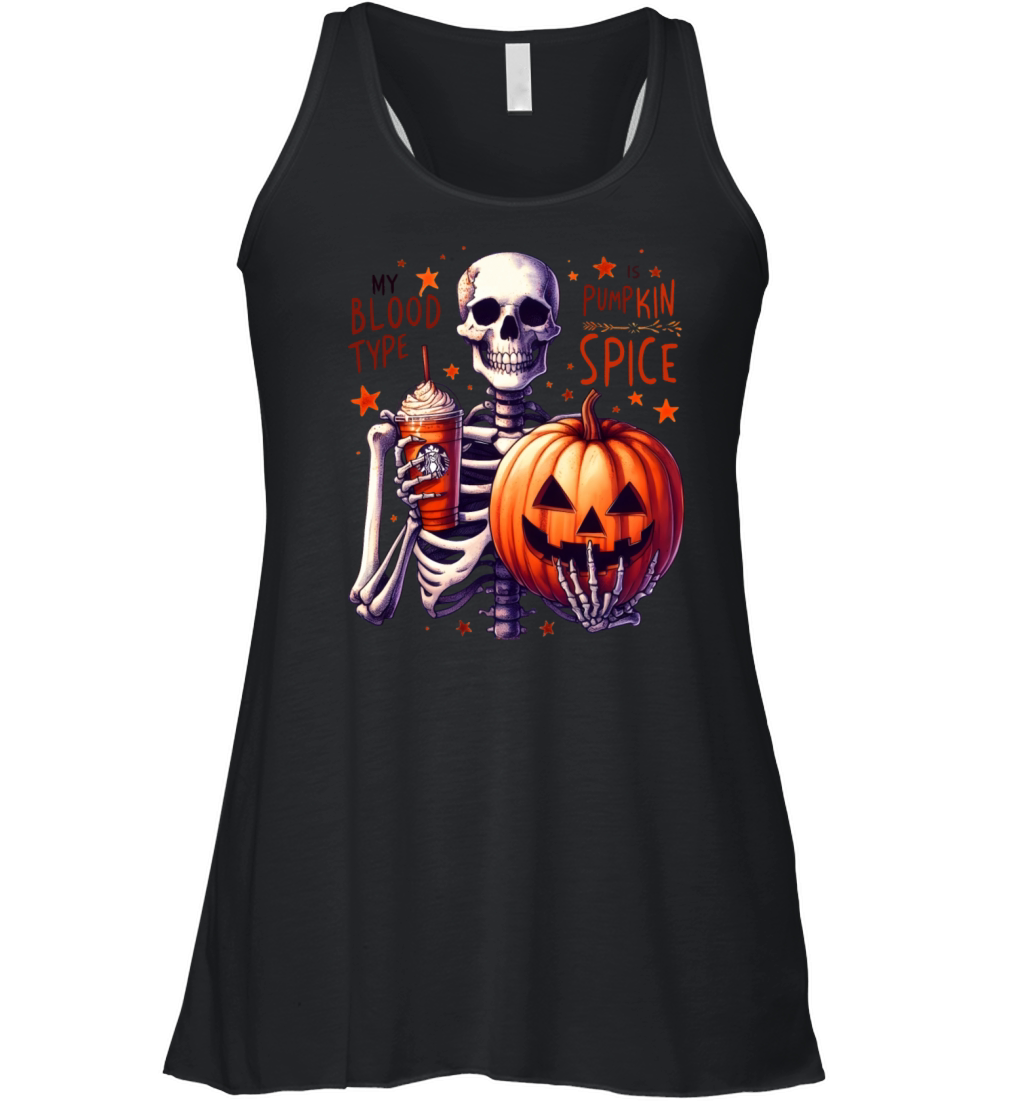 My Blood Type is Pumpkin Spice Funny skeleton Women's Flowy Tank Top