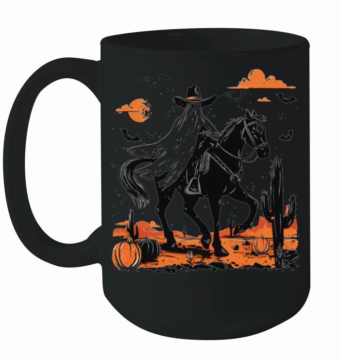 Spooky Ghost Cowboy Rodeo Vintage Halloween Ceramic Mug