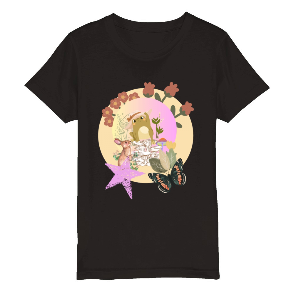 Cottagecore Frog Organic Kids Crewneck T-shirt