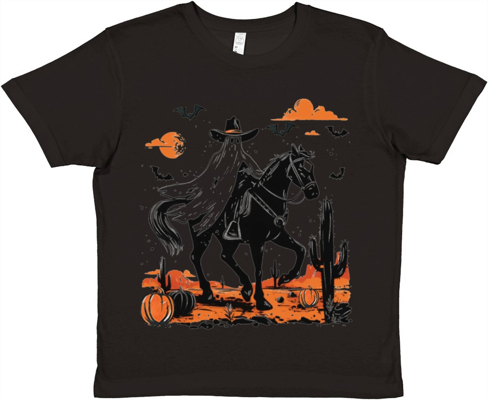 Spooky Ghost Cowboy Rodeo Vintage Halloween Premium Kids Crewneck T-shirt