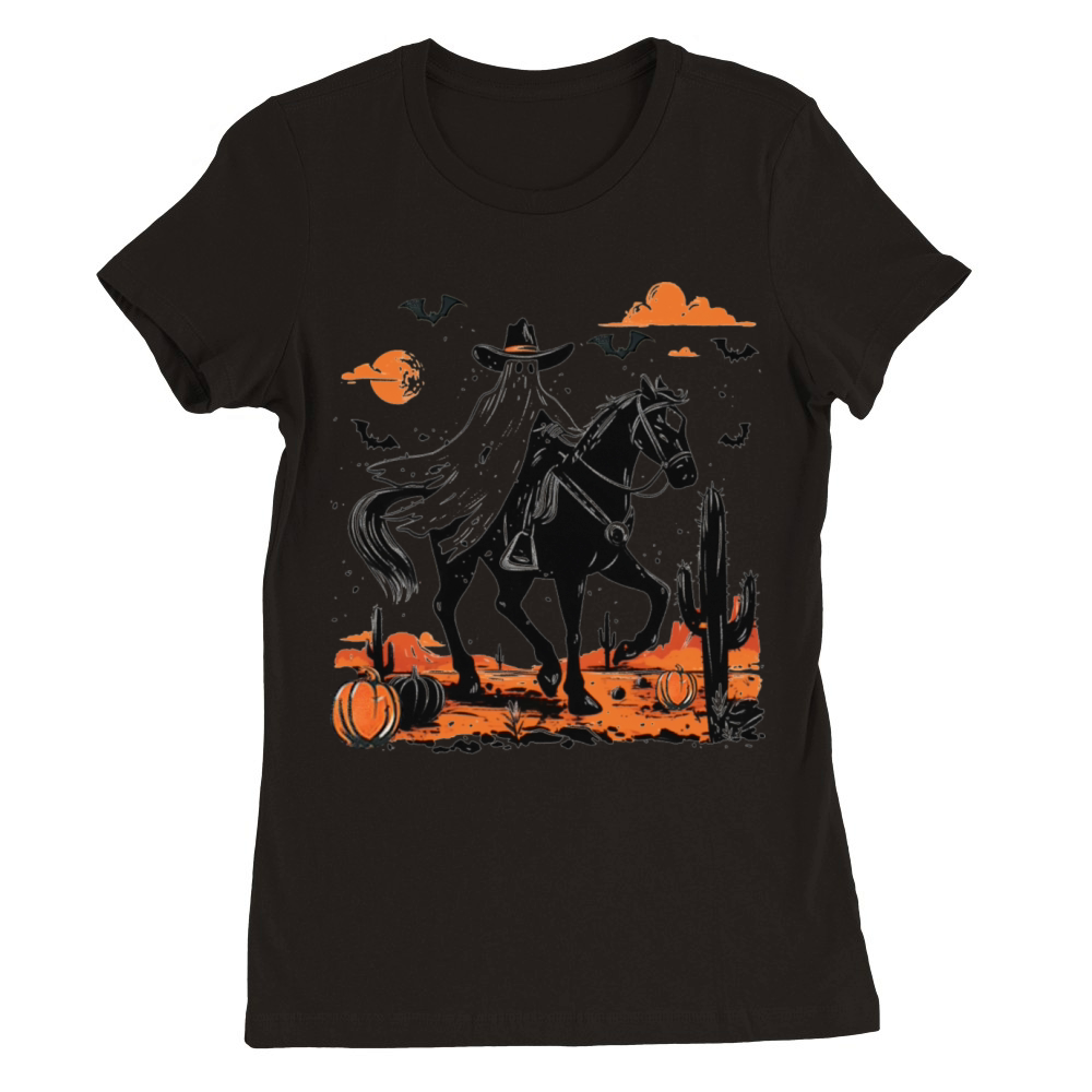 Spooky Ghost Cowboy Rodeo Vintage Halloween Premium Womens Crewneck T-shirt