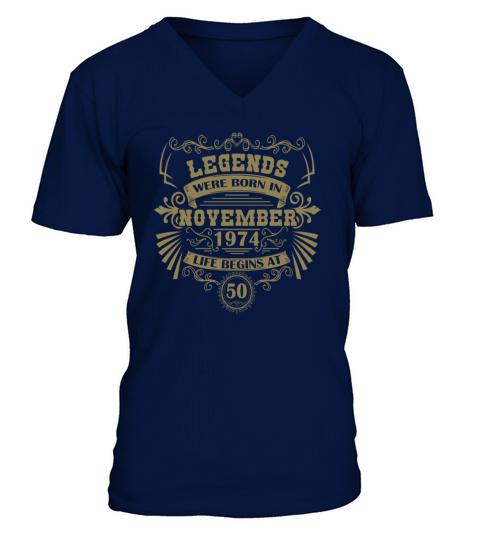 50th birthday legends born 1974 november vintage V-Neck T-shirt