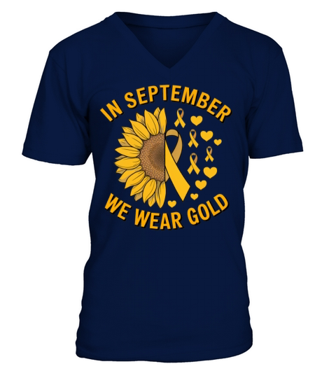 September We Wear Gold Childhood Cancer Awareness V-Neck T-shirt