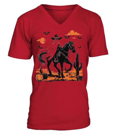 Spooky Ghost Cowboy Rodeo Vintage Halloween V-Neck T-shirt
