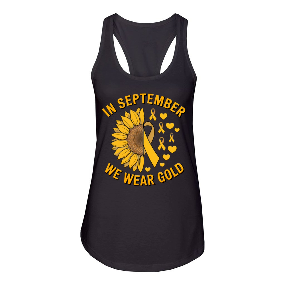 September We Wear Gold Childhood Cancer Awareness Women's Racerback Tank