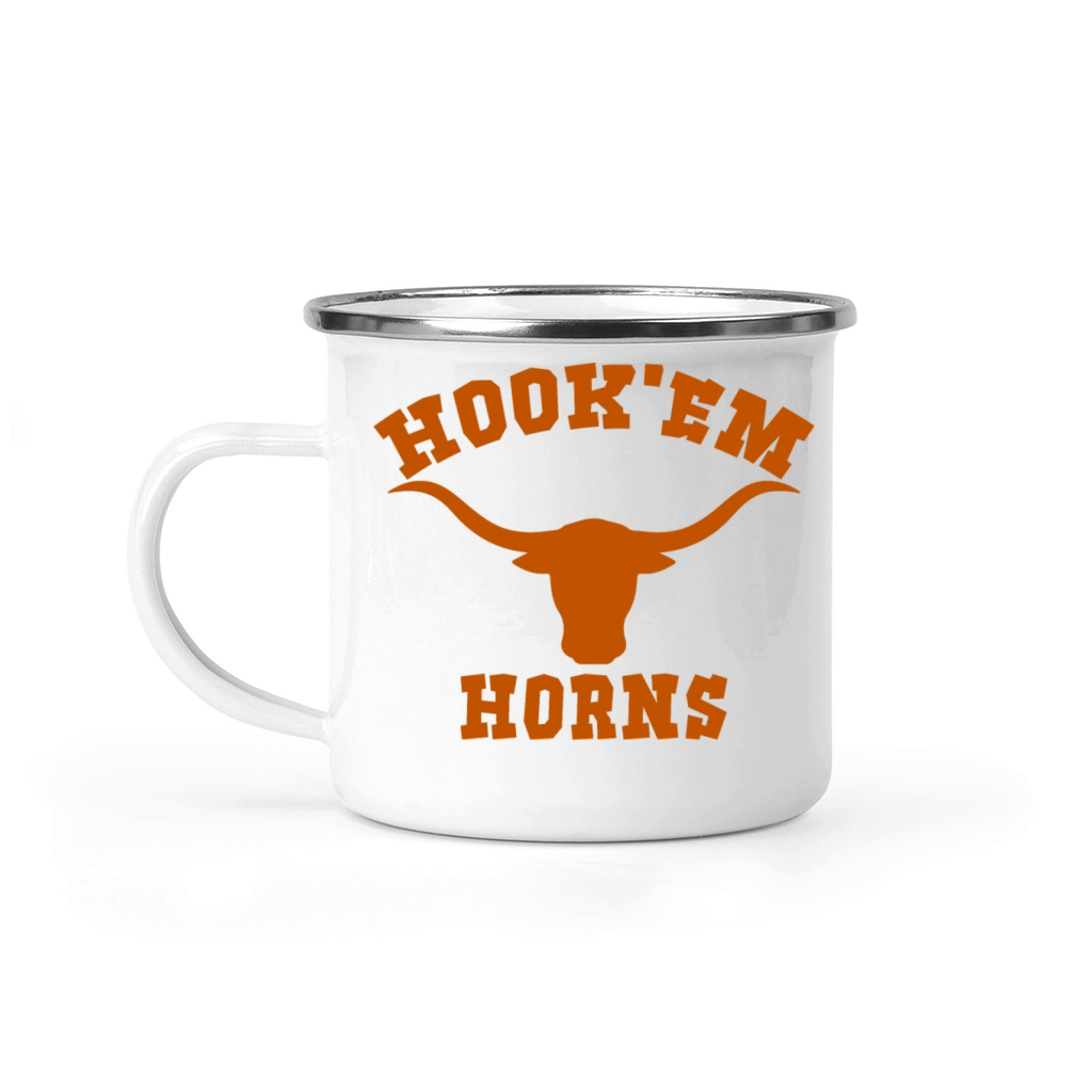 Hookem Horns State of Texas Bull Head Longhorn Camping Mug