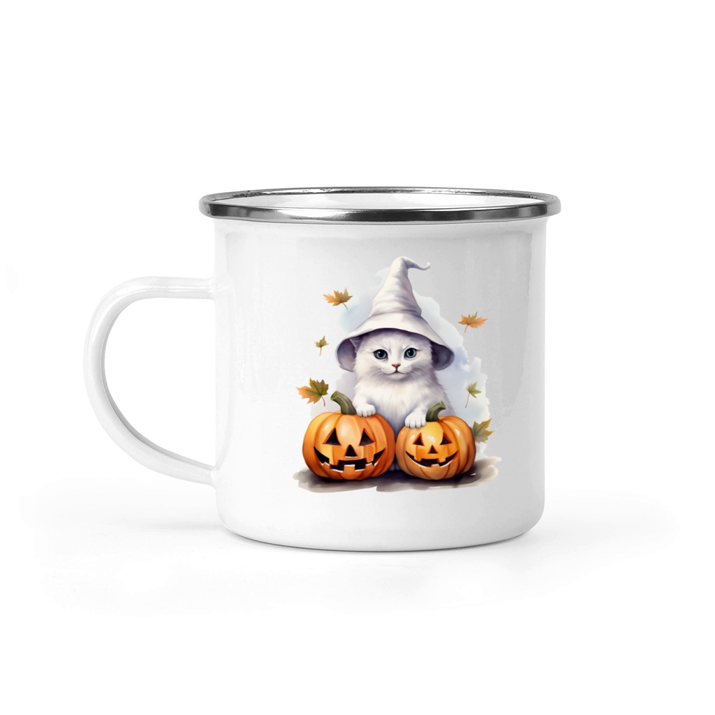 Vintage 90s Cat Pumpkin Halloween Retro Floral Spo Camping Mug