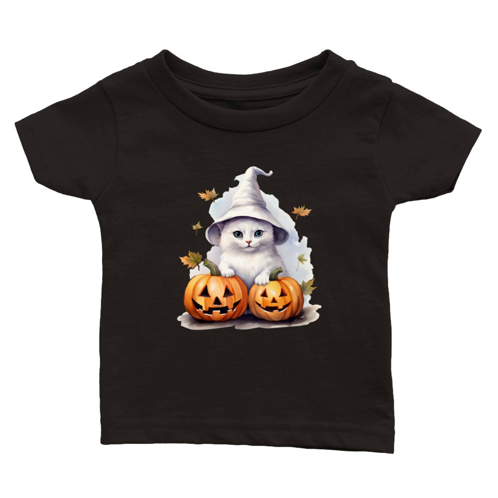 Vintage 90s Cat Pumpkin Halloween Retro Floral Spo Classic Baby Crewneck T-shirt