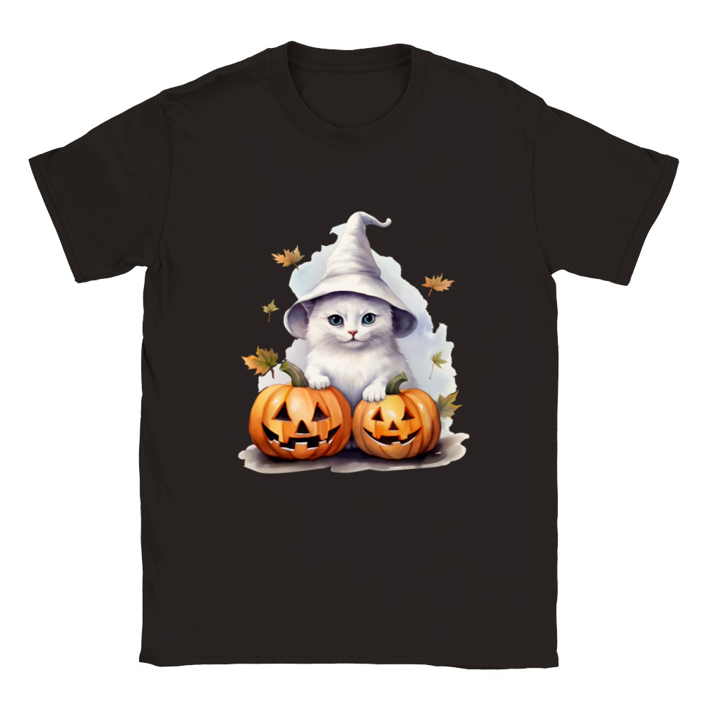 Vintage 90s Cat Pumpkin Halloween Retro Floral Spo Classic Kids Crewneck T-shirt