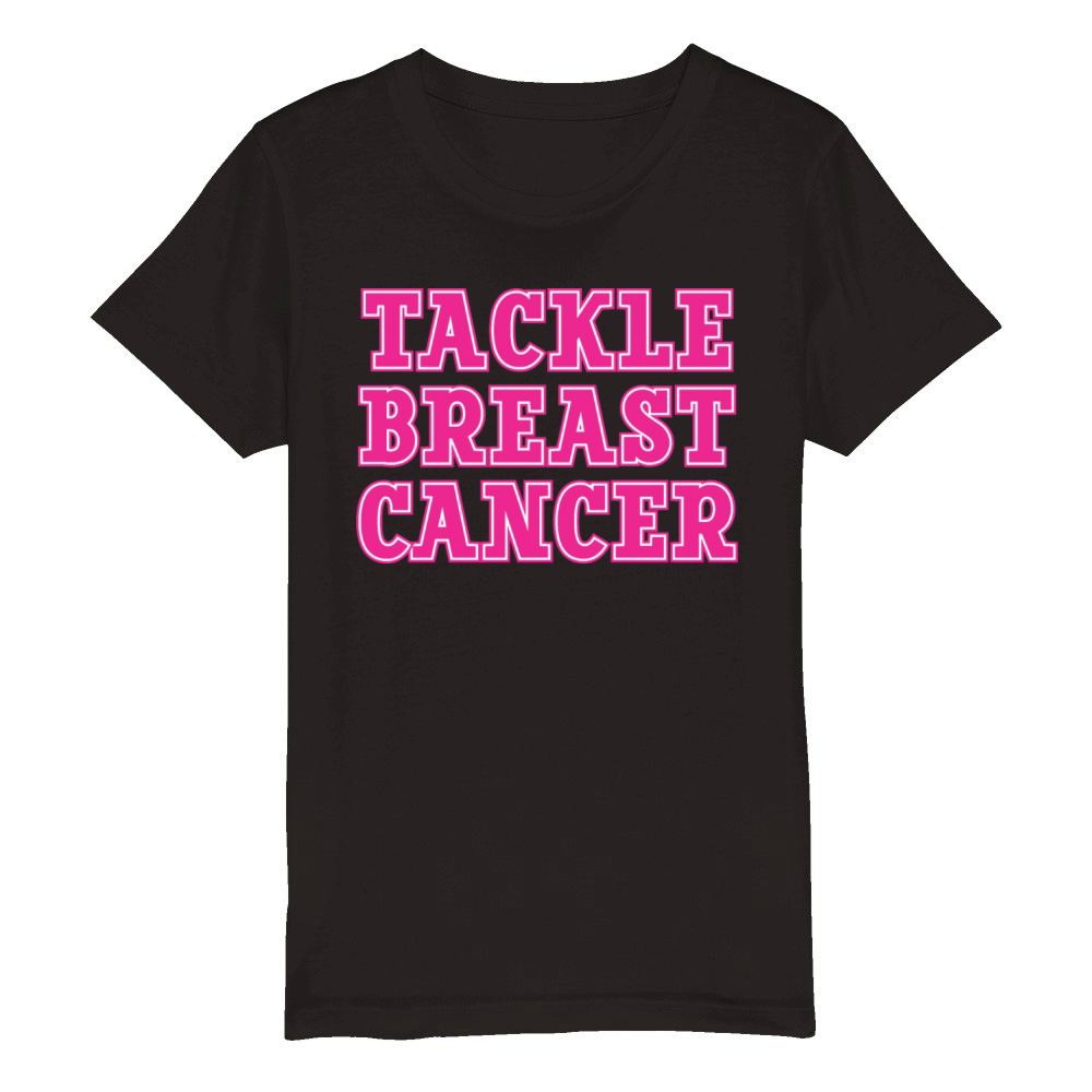 Pink Tackle Breast Cancer Support Organic Kids Crewneck T-shirt