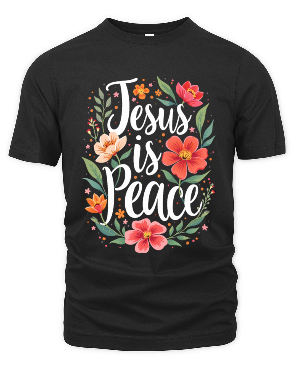 Jesus Is Peace Floral Flower Design Organic Unisex T-shirt