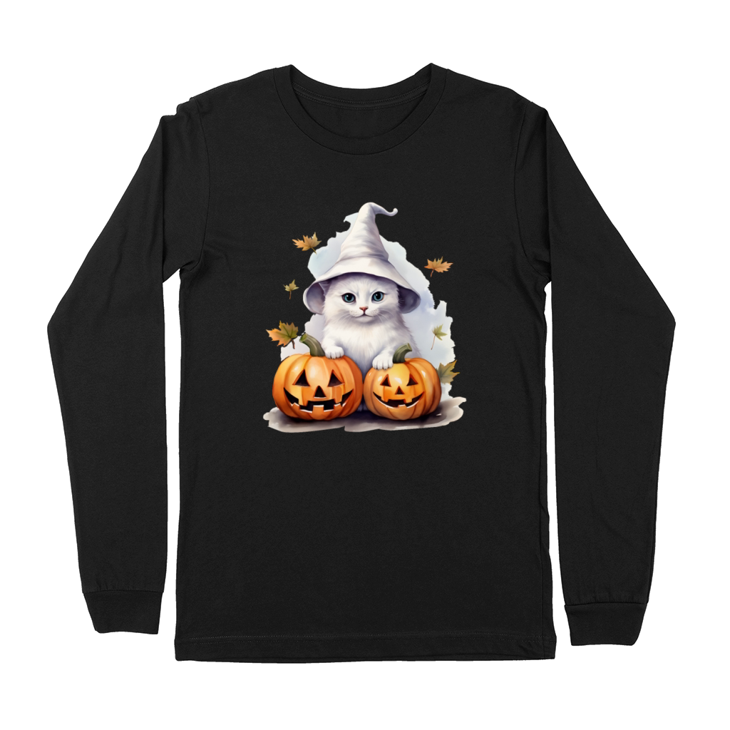 Vintage 90s Cat Pumpkin Halloween Retro Floral Spo Premium Long Sleeve