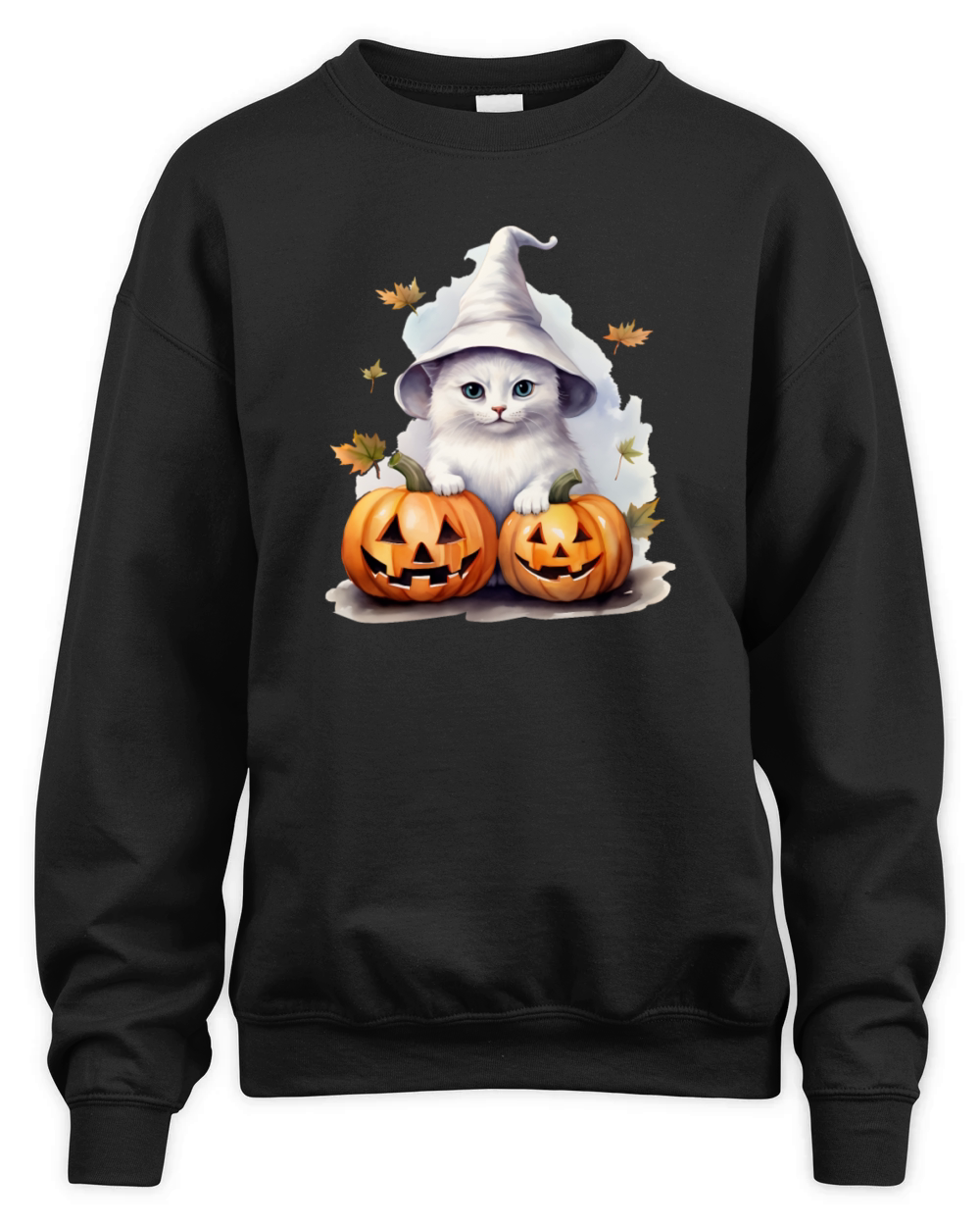 Vintage 90s Cat Pumpkin Halloween Retro Floral Spo Unisex Premium Crewneck Sweatshirt
