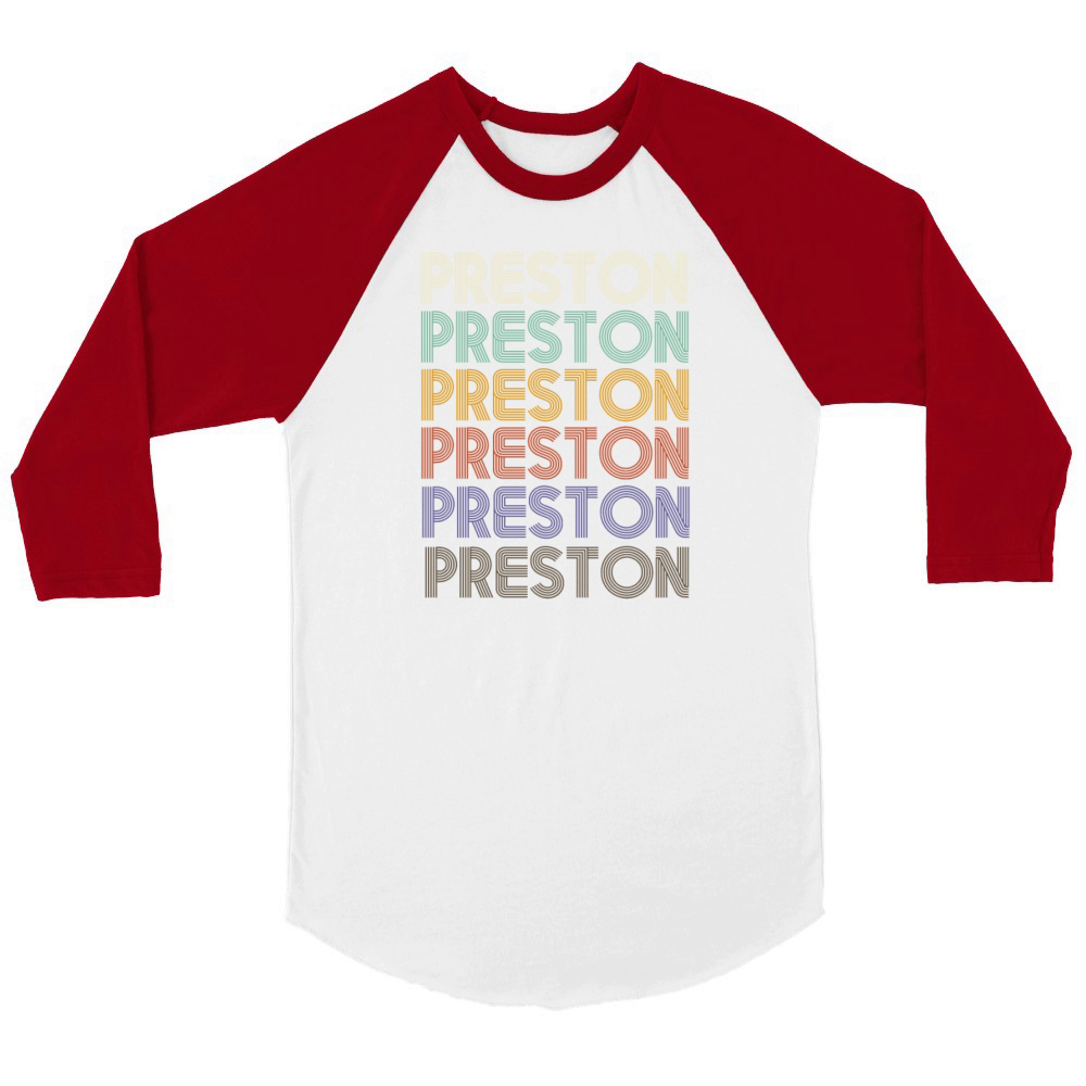 PRESTON First Name Retro Pattern Vintage Stylet Unisex ¾ sleeve Raglan T-shirt