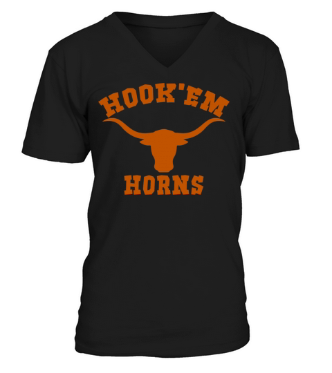 Hookem Horns State of Texas Bull Head Longhorn V-Neck T-shirt