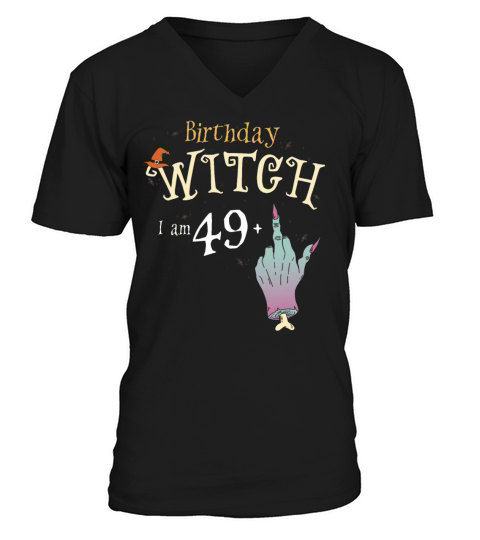 Witch Funny Halloween HallowQueen 50th Birthday V-Neck T-shirt