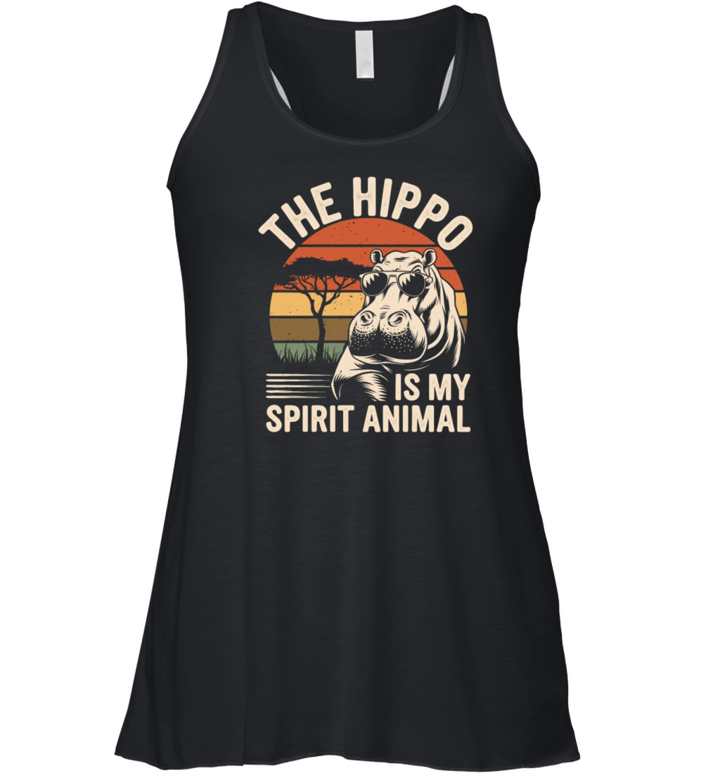 The Hippo Is My Spirit Animal Vintage Sunset Women's Flowy Tank Top